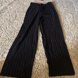 Navy Pinstripe Wide-Leg Trousers