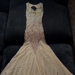 Nude Mesh Diamond Prom Dress 