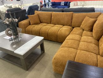 Orange Chaise Sectional Sofa Mid Century Modern Low Profile En Corte Couch Comfy 