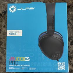 Jlab Jbuddies Pro Fold Over  Ear Kids Wired Headphone Black/Blue 3.5MM Jack New