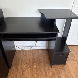 Small Desk With Keyboard Tray & Side Computer Storage