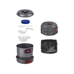 Bulin 8PCS Camping Cookware Mess Kit Lightweight Backpacking Cooking Set Outdoor Cook Gear for Family Hiking, Picnic(Kettle, Pot, Frying P