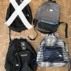 Backpacks $15-20 Each Jansport Vans Roxy Columbia 