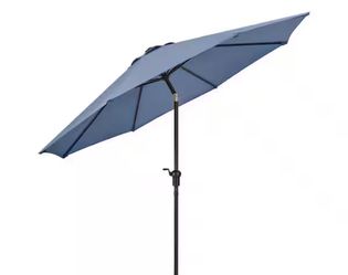 Hampton Bay 9 ft. Aluminum Market Crank and Auto-Tilt Patio Umbrella in Lake Blue (no base/ no stand)