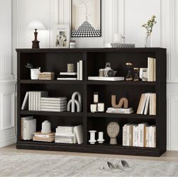 64" W Double Wide Open Shelf Bookcase, 3 Tiers 6 Storage Cube Book Shelf Horizontal bookshelf, Display Cabinet Organizer Indoor Furniture, Home Librar