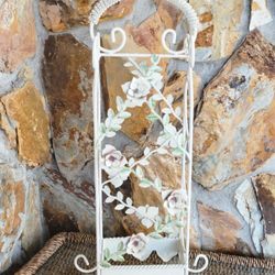 Vintage Tole Pink Roses Wine Rack Rolled Towel Rack French Country Cottage Chic