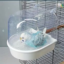 Transparent Bird Bath Tub - Splash-Proof PP Shower for Parrots, Lovebirds & Conures W/ Easy-Grip Handle