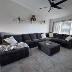 Gray Sectional Sofa Couch Sala Ottoman 