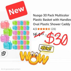 New 30 Pack Multicolor Plastic Shower Caddy Baskets with Handles