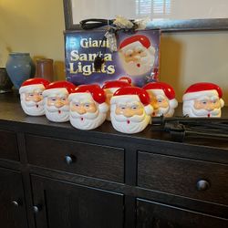 NIB Vintage Santa Claus Head Blow Mold Yard Stake Mount with 2 Extra