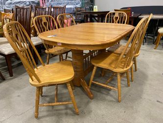 Vintage Wooden Dining Table with  Dining Chairs (Set of 6)