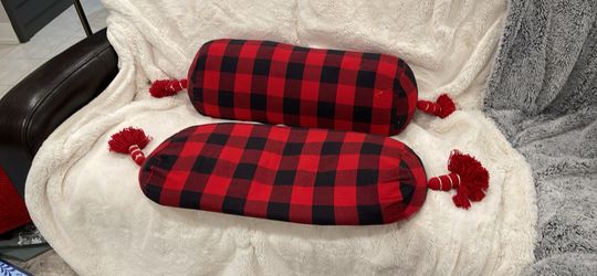 Red, Black And Red Plaid, Long Round Pillow With Insert New Decorative Pillows Stage