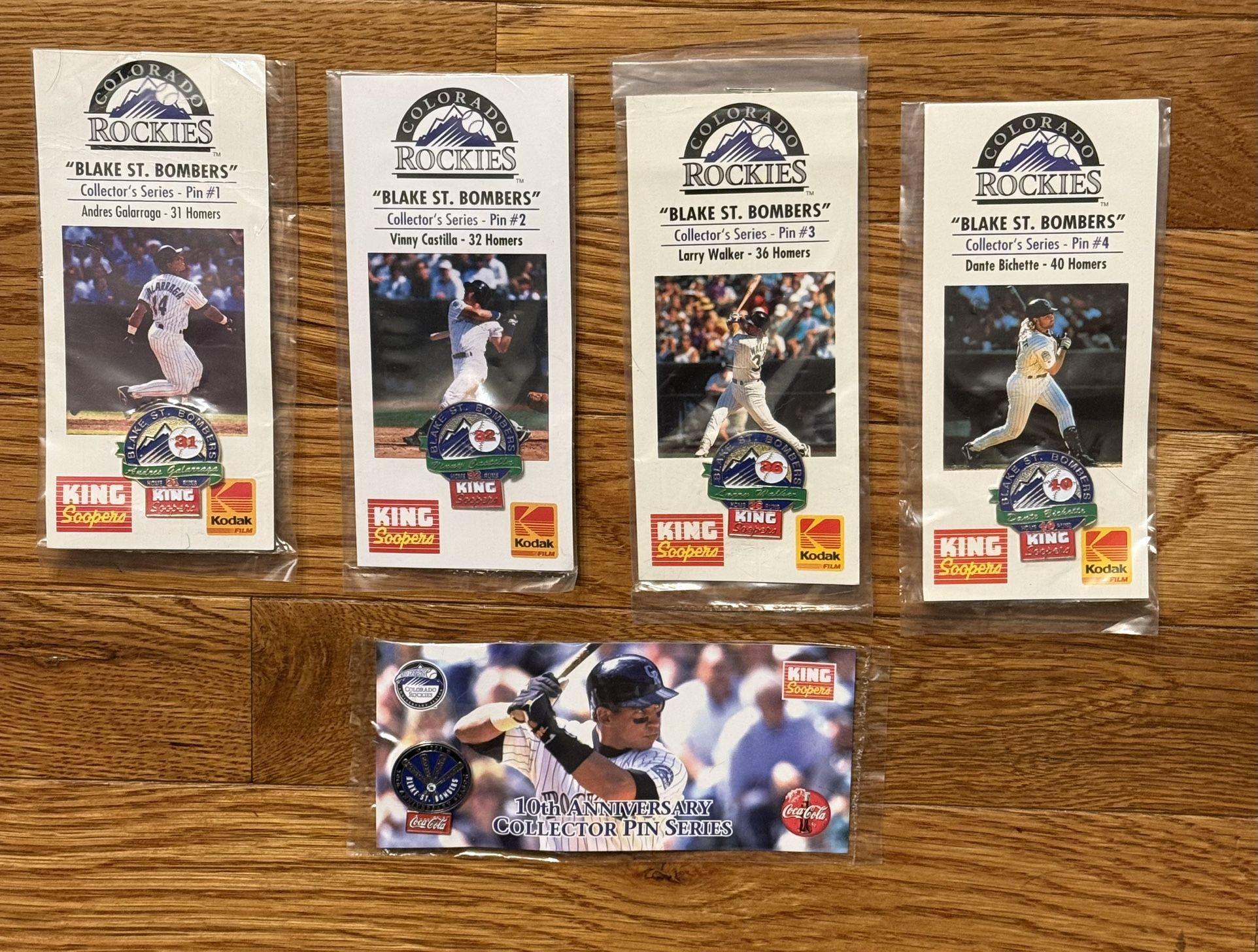 💜 1990s Colorado Rockies “Blake Street Bombers” Complete Pin Set – Walker, Bichette, Castilla, Galarraga