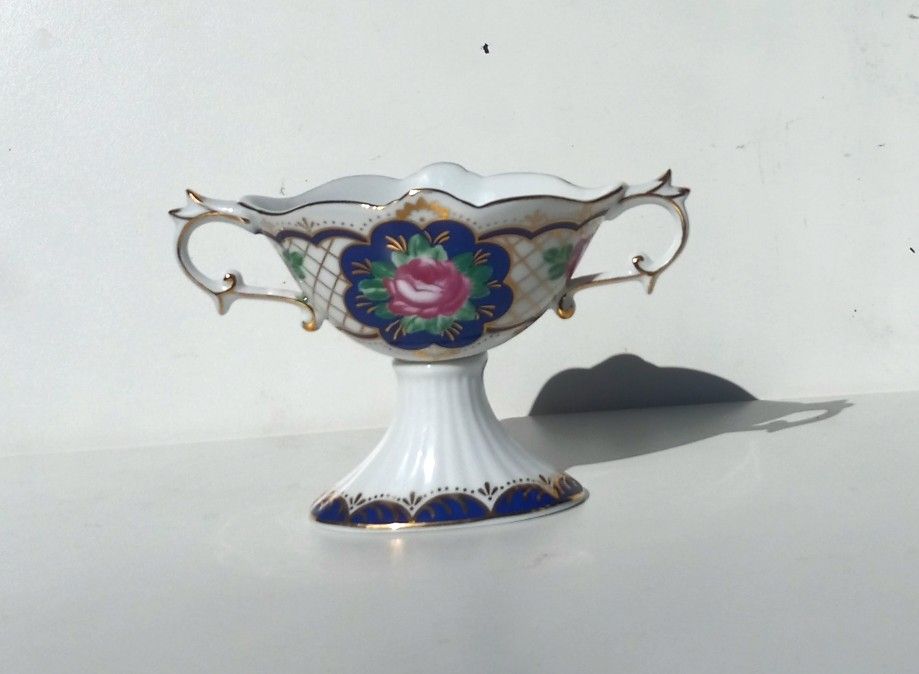Rare Vintage Pedestal Cup Bowl Dish Compote Double Handled ceramic 