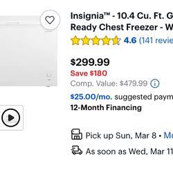 Deep Freezer  Insignia™ - 10.4 Cu. Ft.   White