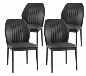 Set of 4 Black Faux Leather Dining Chairs
