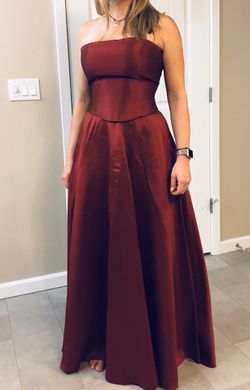 Burgundy strapless A-line ball gown