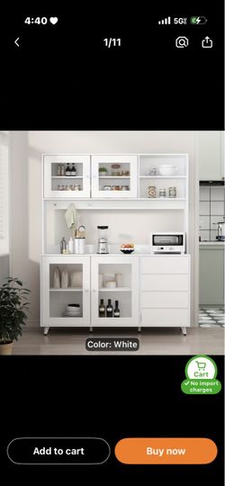 74.8"H Modern White Kitchen Pantry with Ample Storage Spaces, Large Buffet Bar Cabinet with Glass Door, Storage Shelves And Drawers, Kitchen Hutch Cab
