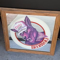 Vintage 1986 Coors Light Beer Wolf Mirror Man Cave Bar