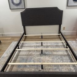 Grey Queen Upholstered Headboard With Side Rails