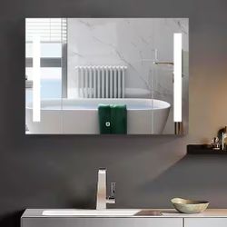 26 in. W x 36 in. H Modern Black Anti-Fog Rectangular Tri-View Surface Mount Medicine Cabinet with Mirror and LED Light