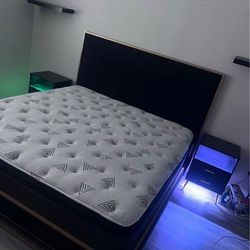 King size bed frame mattress and nightstand