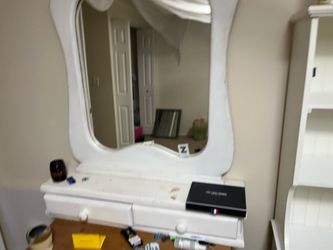 White vanity with drawers