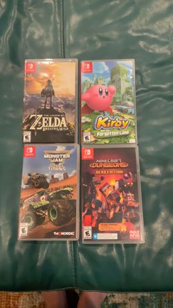 🎮Nintendo Switch Game Bundle - Zelda Breath of the Wild, Kirby and the Forgotten Land, Monster Jam Steel Titans and Mindcraft Dungeons Hero Edition