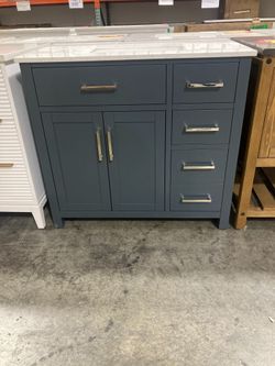 37” Solid Wood Bathroom Vanity Cabinet with Stone Countertop (Open Box)