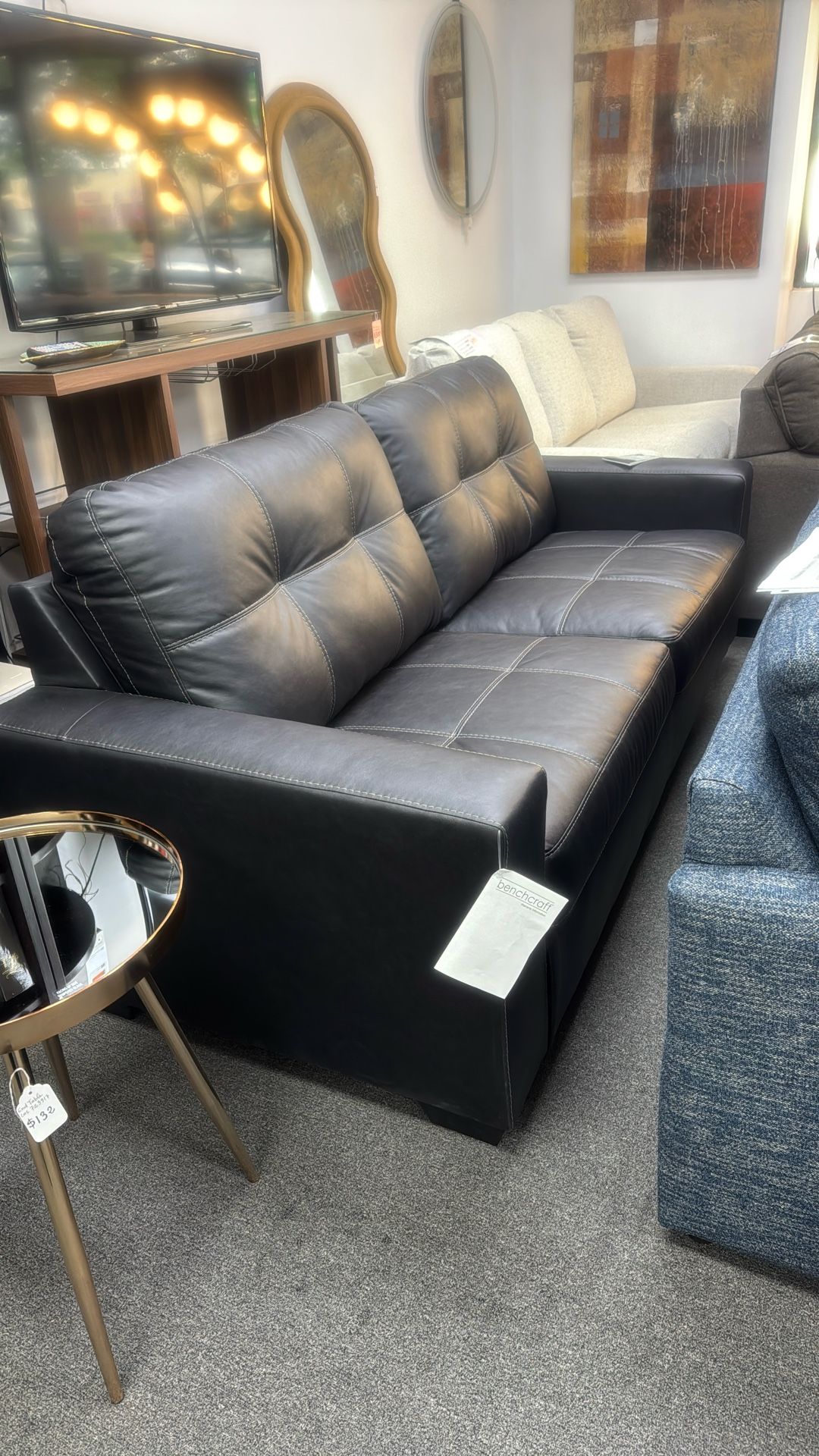 Sleeper Sofa Black Faux Leather, QUEEN
