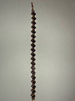 Dark Sapphire Blue Clover Gold Bracelet – 6½ Inches – New