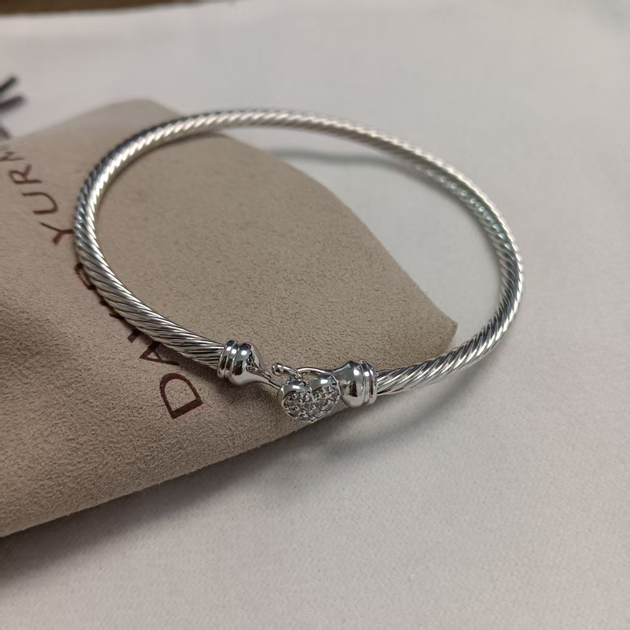 David Yurman Classic Cable Heart Station Sterling Silver Bracelet