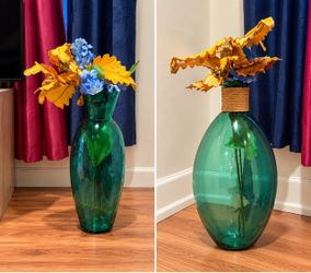 Large Green Glass Floor Vases – Set of 2