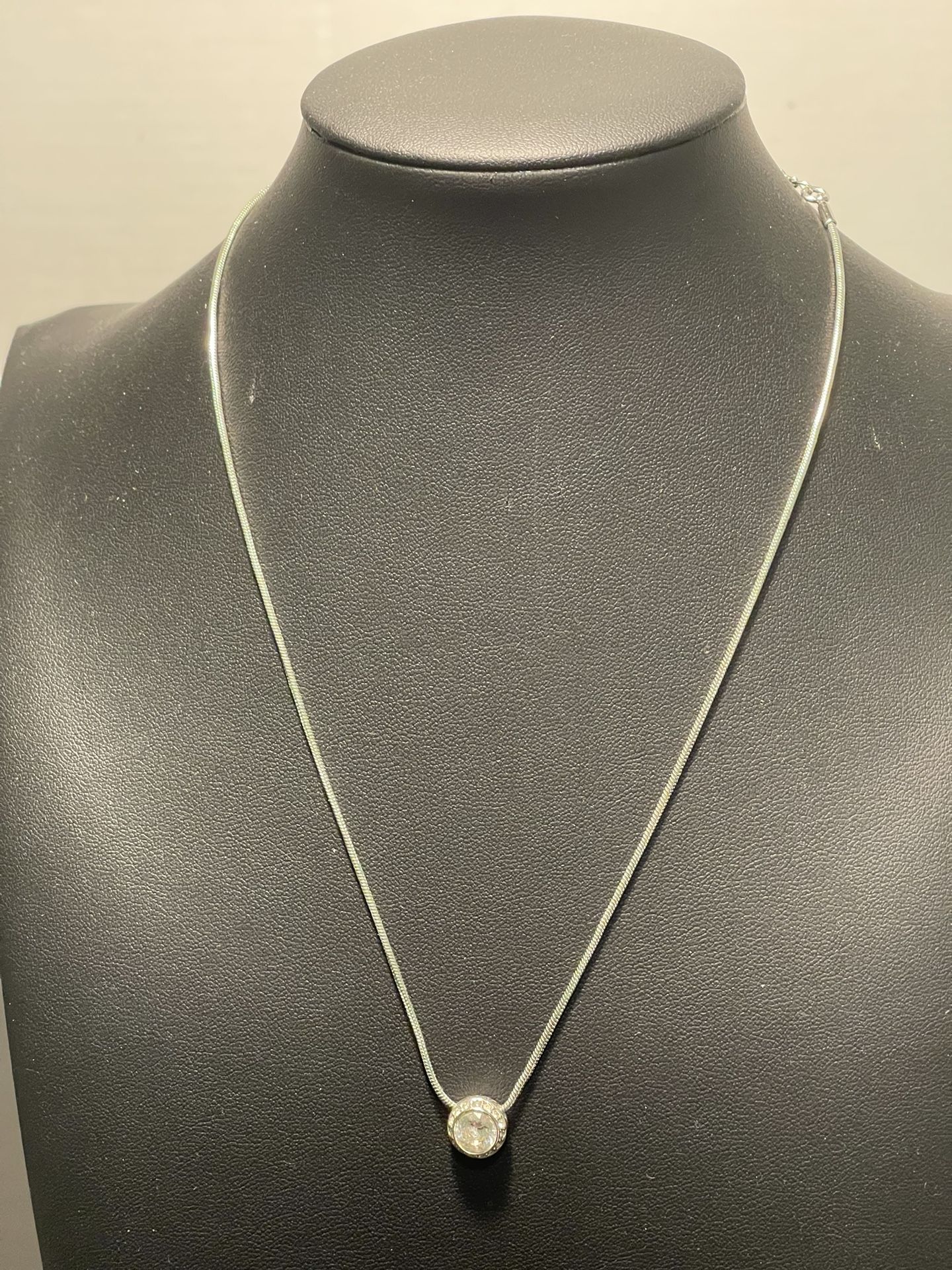 Vintage Y2K Cubic Zirconia Pendant Silver Snake Adjustable Lobster Claw Necklace