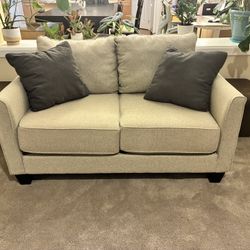 Deep Loveseat Couch Sofa (42”) + 2 Ottoman | Fabric | Beige