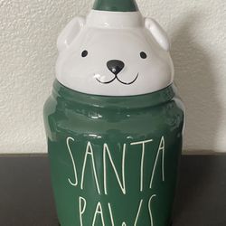 New Rae Dunn Santa Paws Figural Dog Canister 4.5” W x 7” H - 2 Available 