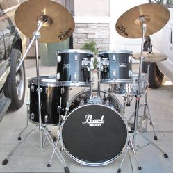 Pearl Export Black Drum Set With Zildjian Cymbals And Hardware