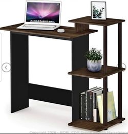 28.6" Wide Desk with 3 Open Side Shelves, Columbia Walnut Brown