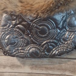 Coach XL Hampton Ski Coyote Fur Quilted Hobo Bag