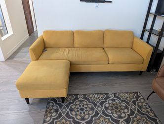 Living Spaces Yellow Sofa + Ottoman - Great Condition!