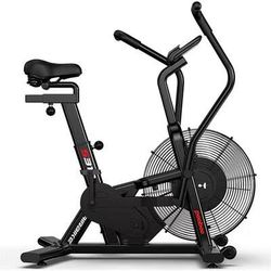 Pooboo - Exercise Bike for Home Gym, Air Resistance Bluetooth Fan Bike w/Dual Acction Handlebars & Dual-Layer Transmission - Black