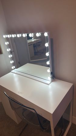 Vanity, mirror, chair