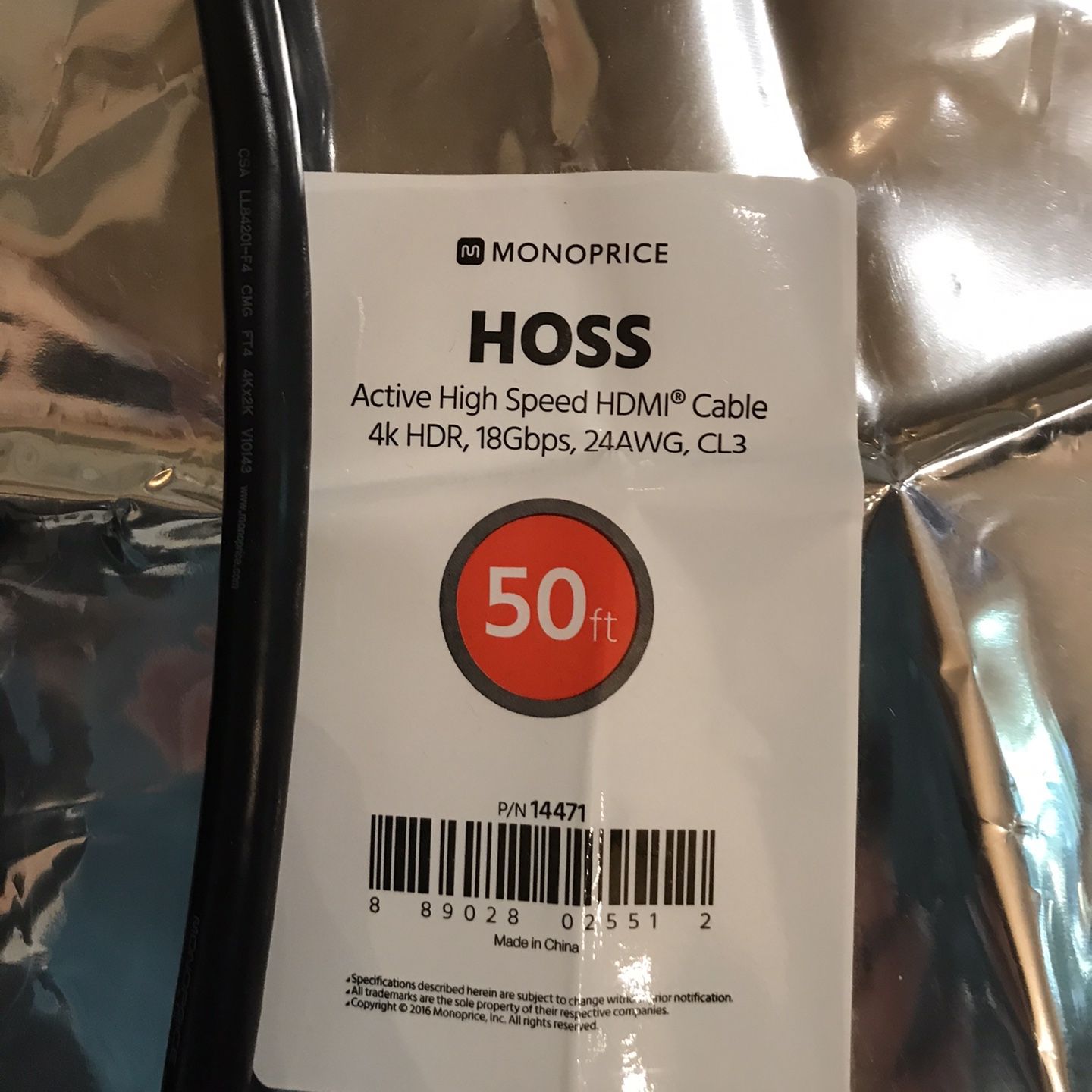 Hoss Monoprice 50ft HDMI Cable