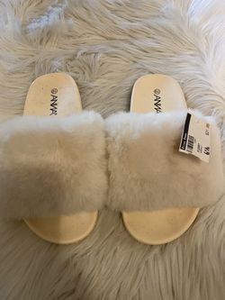 Brand New!!!  Cream Faux Fur Slides