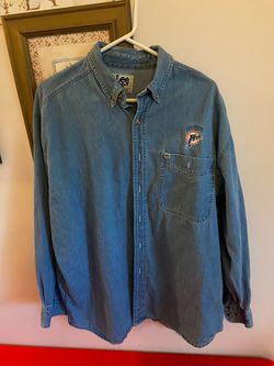 Vintage Lee Sport Miami Dolphins Long-Sleeve Blue Denim Button-Down Shirt Size LARGE