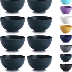 Kyraton Plastic Cereal Bowls 8 Pieces 26 oz, Unbreakable And Reusable Light Weight Bowl For Rice Noodle Soup Snack Salad Fruit, Dishwasher Safe