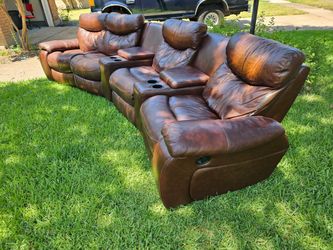 Brown lather curved sofa