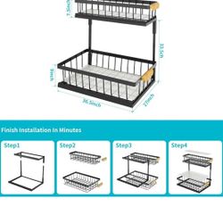 Bravace Under Sink Organizer and Storage - 2-Tier Pull Out Cabinet Organizer with Sliding Drawer L-shape Sliding Shelf Storage Under Bathroom Sink Sto