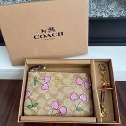 Coach Cherry 🍒 Wristlet 3 Pc Set In Box