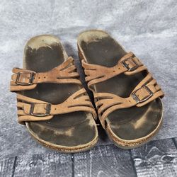 Birkenstock Granada Mocha Birkibuc Sandal Strappy Cushion Support Cork 38
